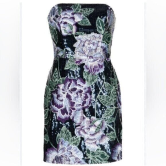 Marchesa Notte Strapless Sequin Mini Cocktail Dress - Picture 12 of 13